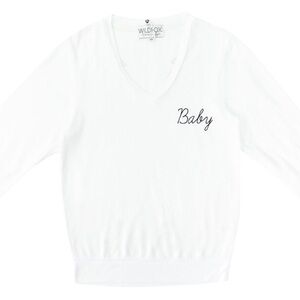 Wildfox Ivory V-Neck Top with Script Detail